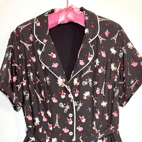 Ooh La La  très adorable Paris print Dress ~ pockets ~ retro vintage - Picture 3 of 9
